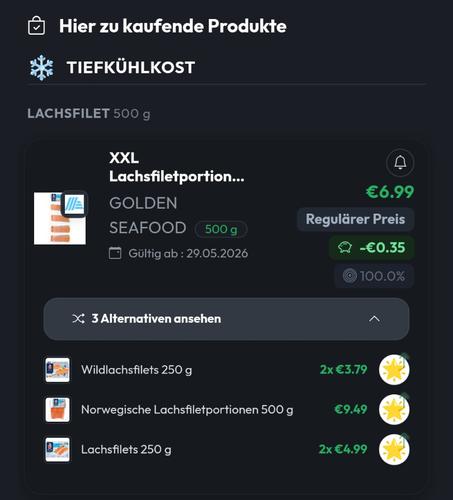 Screenshot von offerhopper.ai mit Lachs-Angeboten