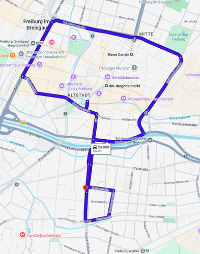 Google Maps Freiburg Schlossbergring Loop