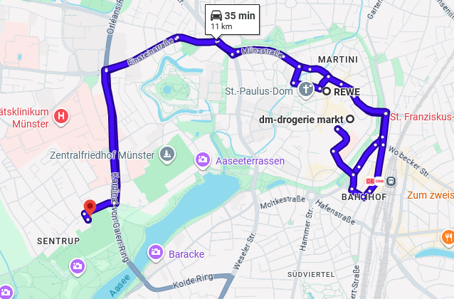 Google Maps Münster Downtown Detour