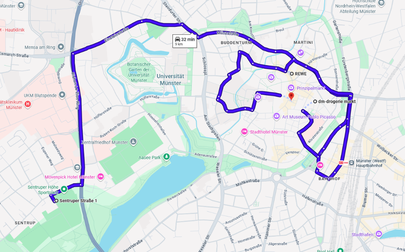 Google Maps Münster Spaghetti Detour