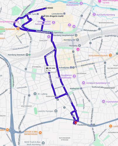 Google Maps Nürnberg Altstadt Loop